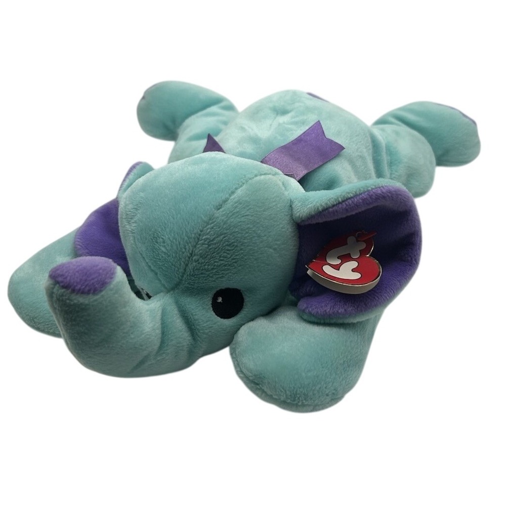 1998 Ty Pillow Pals Squirt Elephant Stuffed Animal Plush Blue Purple Trunk Up